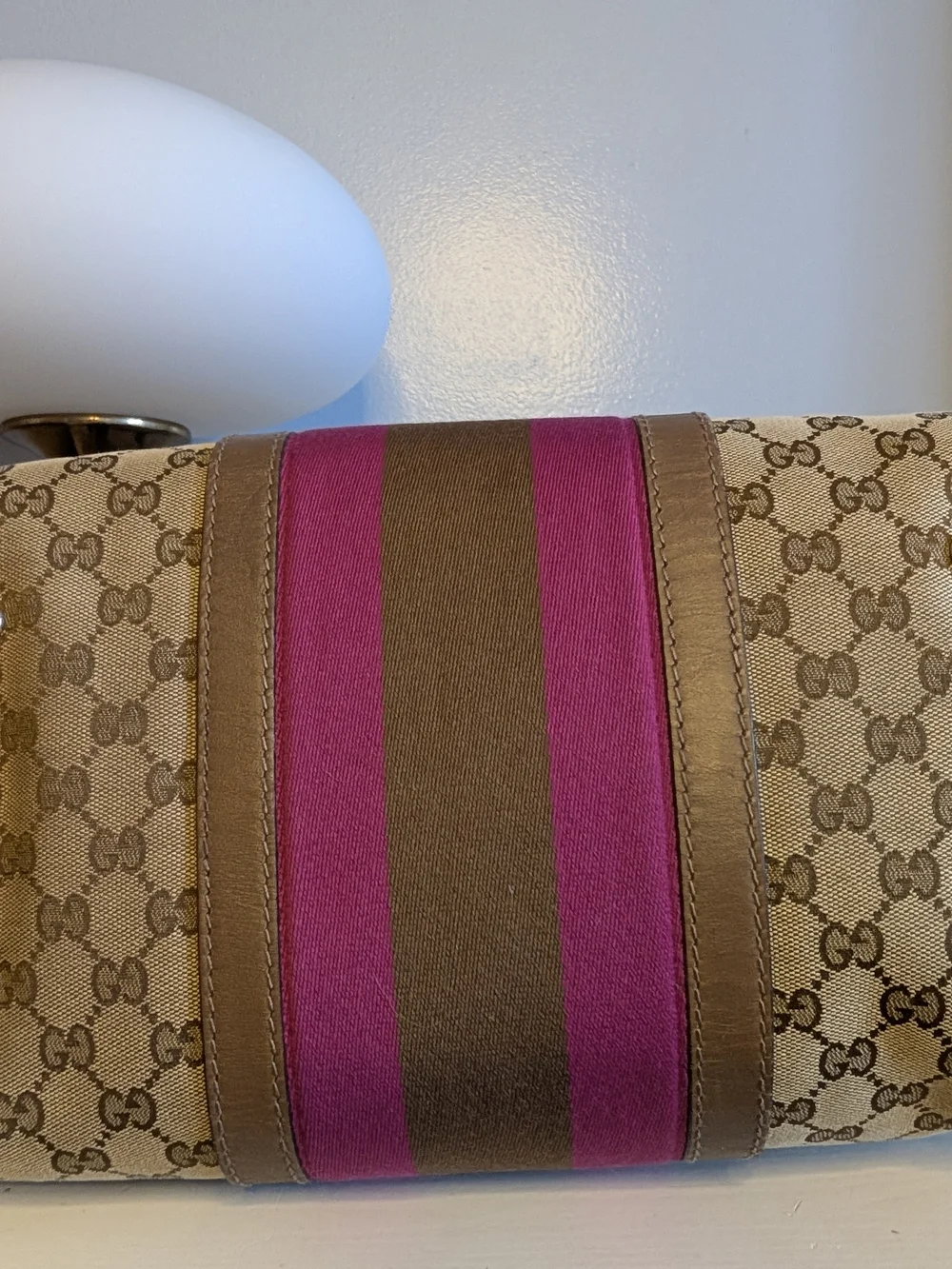 Gucci Vintage Pink & Brown Web Joy GG Monogram Canvas Boston Bag - VGUC!